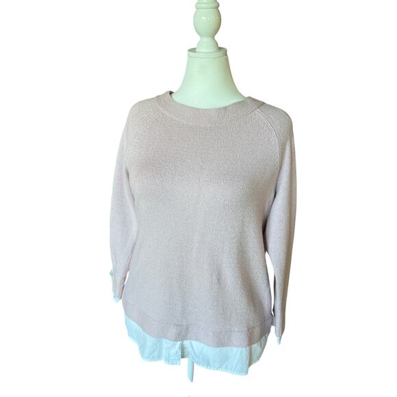 Chico's Light Rose Pink Sweater with White Shirt Tail Women's Size L (2) Pastel - Picture 1 of 7